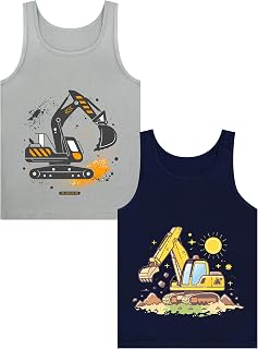 Boys Tank Top 100% Combed Cotton Tagless Cute Design Colorful 2-Pack 2T-16Y