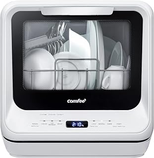 COMFEE' Countertop Dishwasher Portable with 1.32Gal Water Tank, 6 Programs | No Hookup Needed for RVs, Dorm& Apartment High-Temp & Air-Dry, 360° Dual Spray, Compact & Energy Efficient, White