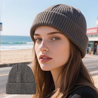 RIBBED KNIT BEANIE - Warm winter beanie for men and women, soft and stretchy cuffed beanie, durable acrylic blend knit beanie