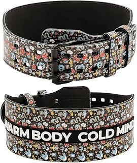 WARM BODY COLD MIND Leather Weight Lifting Belt 4" Adjustable Belt with Buckle for Workout, Squats, Gym, Powerlifting, Olympic Weightlifting, Strength Training. Waist/Back Support