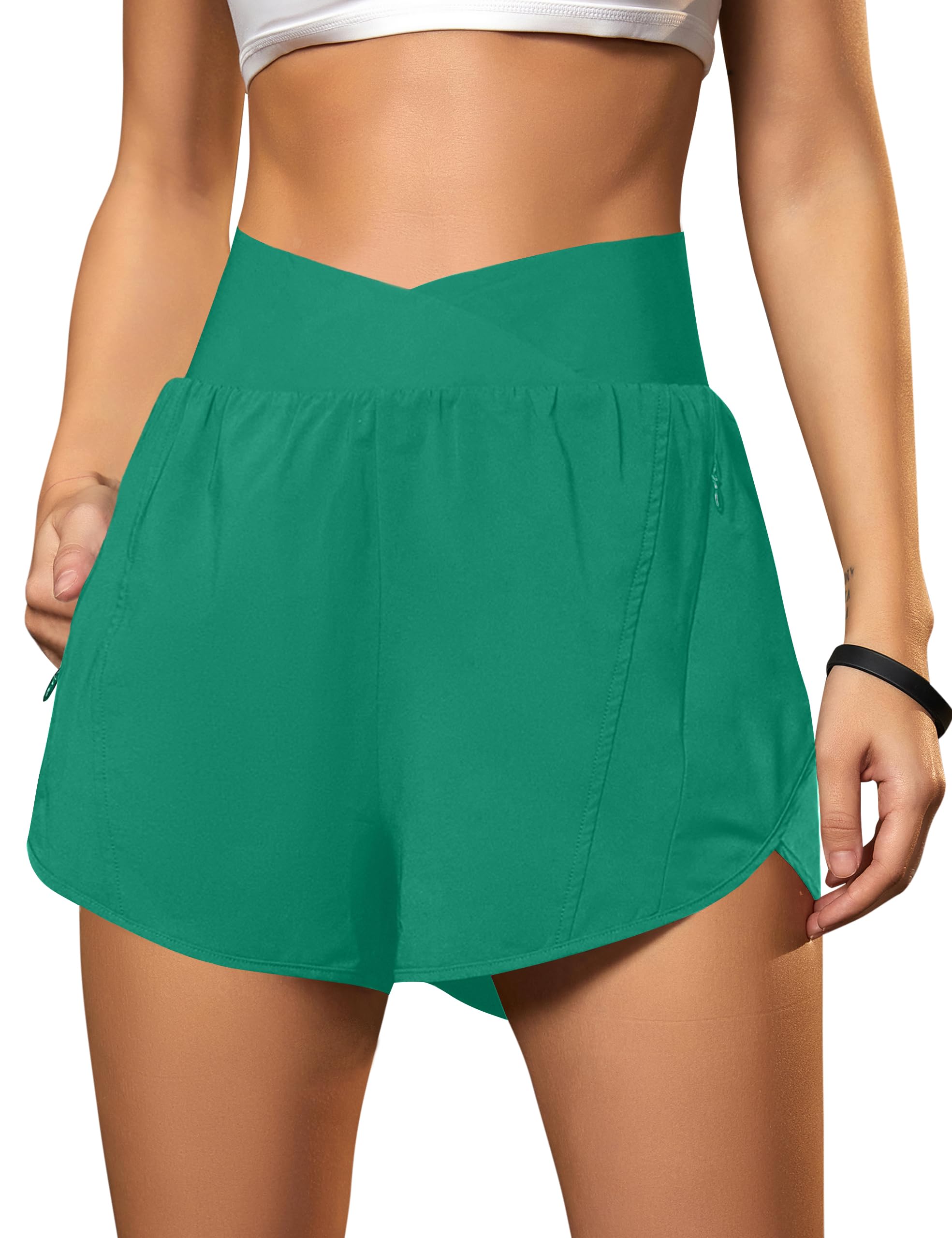 Blooming Jelly Women's Athletic Running Shorts Crossover Gym Workout Shorts