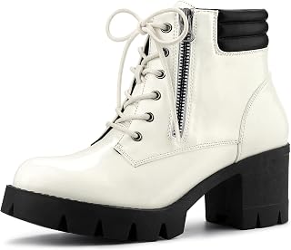 Allegra K Women's Zip Ankle Boots with Block Heel with Lug Sole