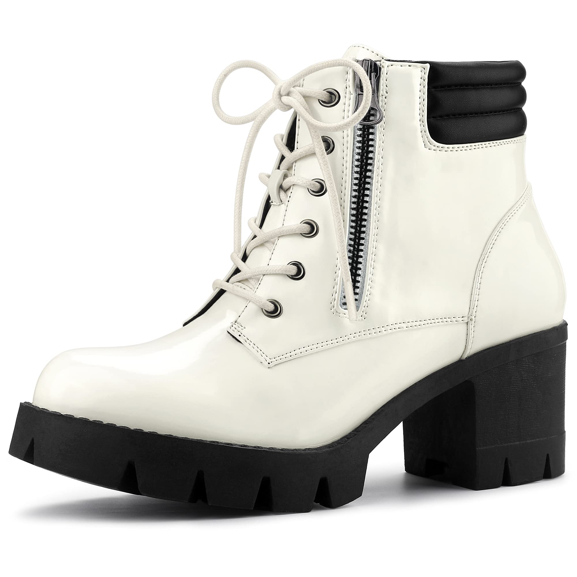 Allegra K Women's Zip Ankle Boots with Block Heel with Lug Sole
