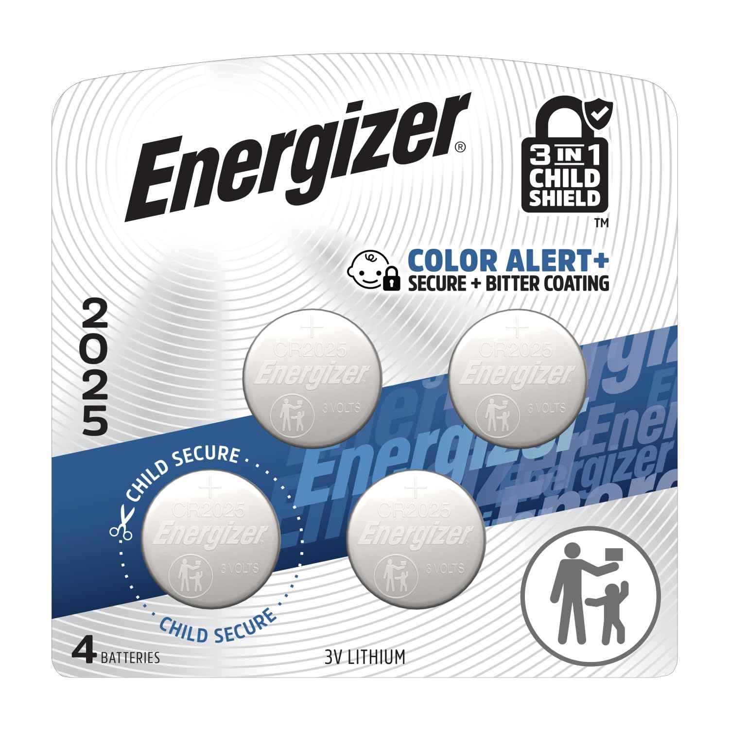 Energizer 2025 Batteries (4 Pack), 3V Lithium Coin Lithium Batteries with 3-in-1