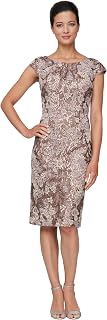 Alex Evenings Womens Short Knee Length Floral Embroidered Cocktail Sheath, Wedding Guest Dress, (Petite and Regular Sizes)