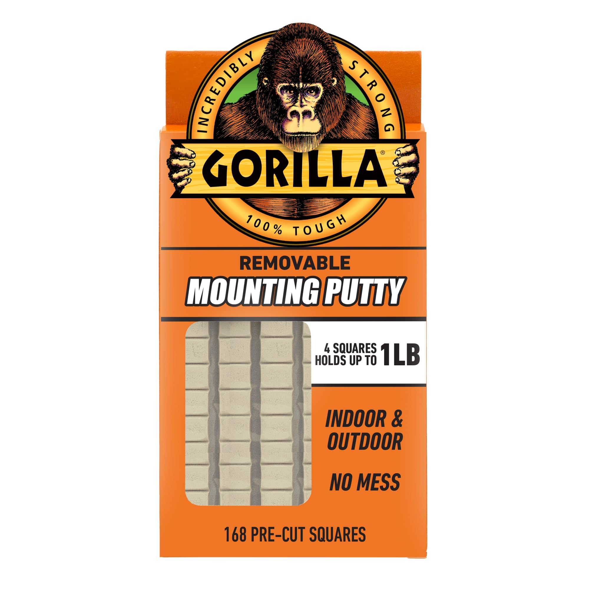 Gorilla Removable Mounting Putty, Reusable Tack, 168 Pre Cut Squares | Repositio