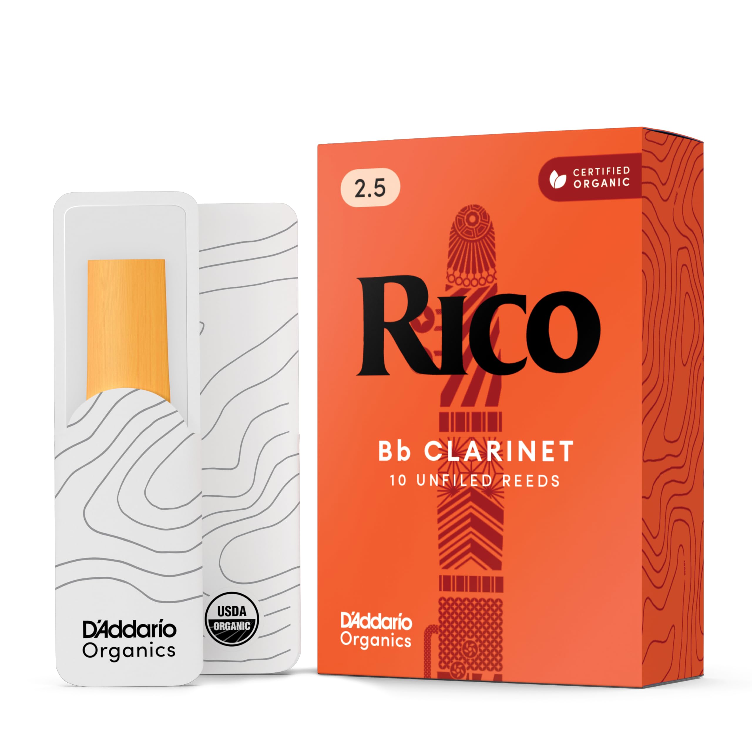 Rico Organic Bb Clarinet Reeds, Strength 2.5, 10 Pack | Rico Organic Bb Clarinet