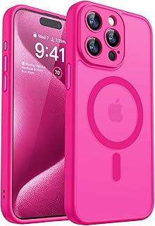 CANSHN Magnetic for iPhone 15 Pro Max Case, Upgraded [Full Camera Protection] [Compatible with Magsafe] [Translucent Matte] Shockproof Protective Phone Case for iPhone 15 Pro Max 6.7" - Hot Pink