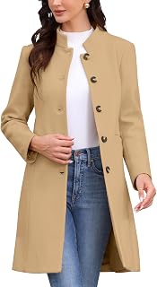 Allegra K Women's Winter Coats Stand Collar Pea Coat Mid-Long Outwear