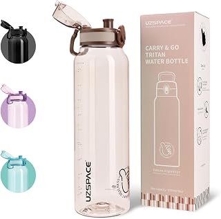 UZSPACE, 1L Sports Water Bottle, Tritan BPA Free, Leak Proof with One Hand Operation, Carbon Dioxide, Dishwasher Safe, Gym Yoga Water Bottle, Color