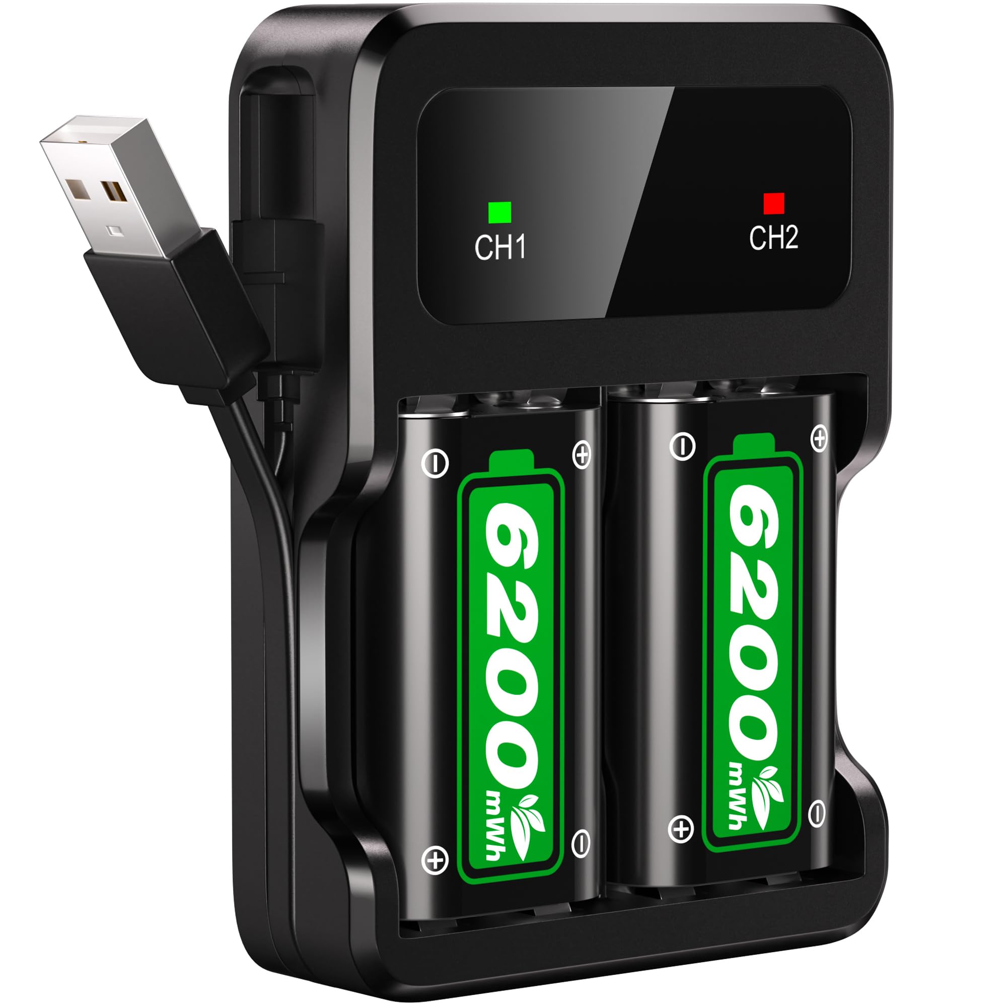 Ukor Fast Charging 2x6200mWh Rechargeable Battery Packs with Charger for Xbox On