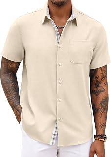 COOFANDY Mens Short Sleeve Button Down Shirts Casual Summer Beach Holiday Wedding Shirts with Pocket