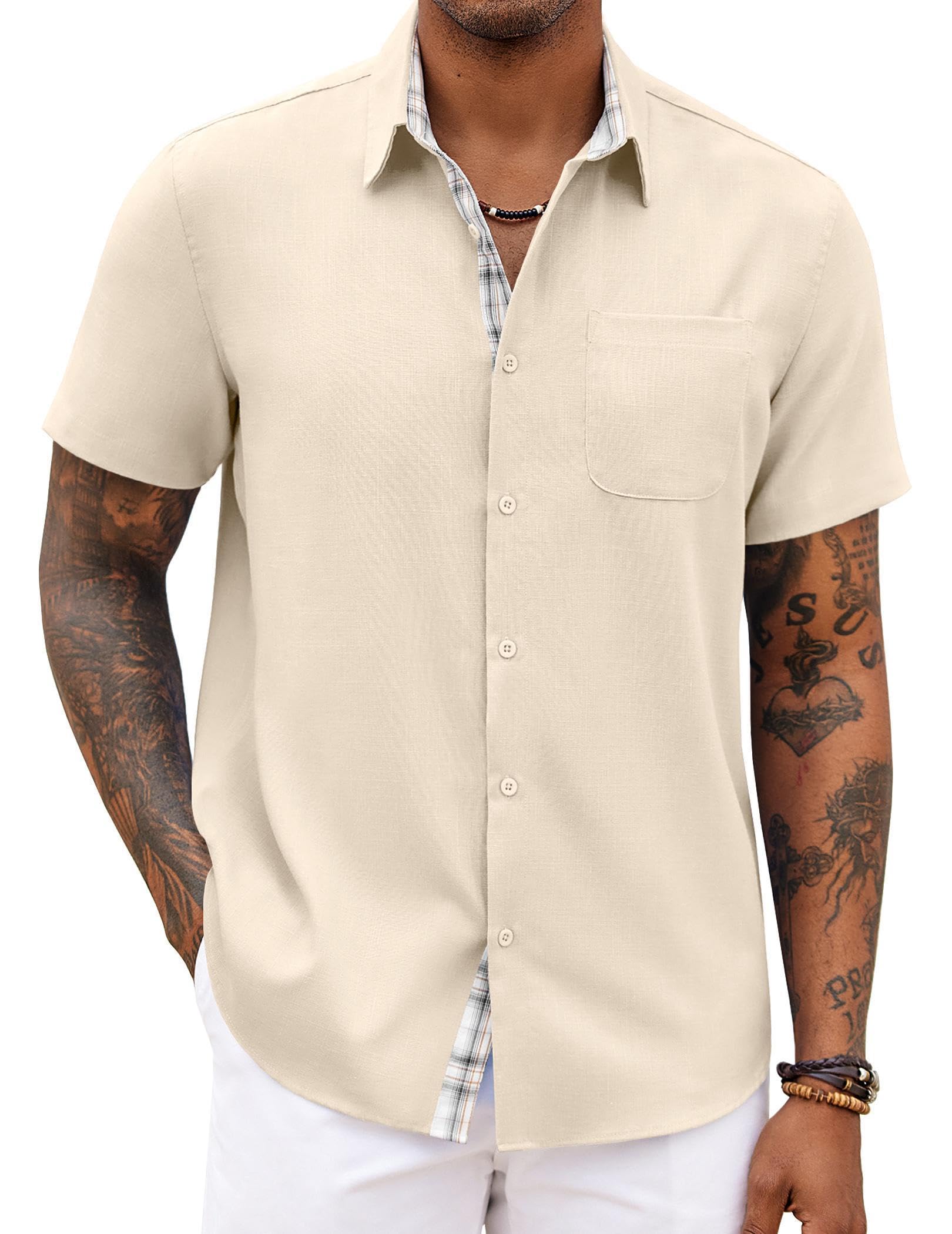 COOFANDY Mens Short Sleeve Button Down Shirts Casual Summer Beach Holiday Weddin