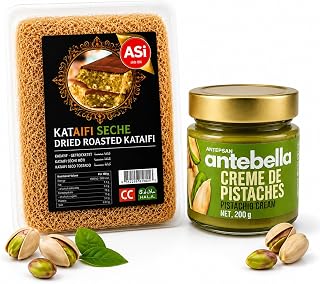 Antebella Pistachio Cream 200g and ASi Dried Roasted Kataifi 200g | Dubai-Style Dessert Kit, Halal Certified, Kataifi Pastry Included, Glass Jar Packaging, Ready-to-Use Combo
