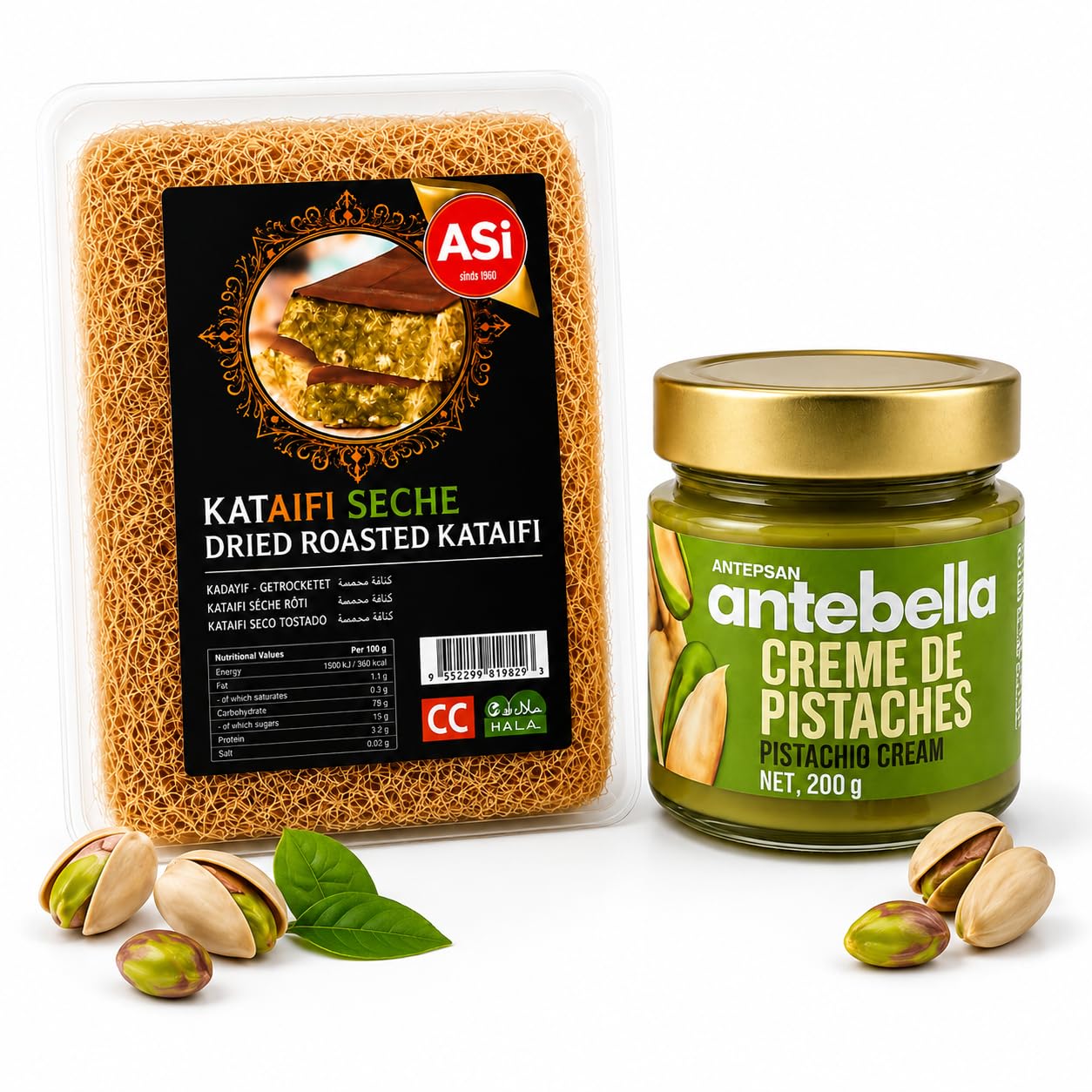Antebella Pistachio Cream 200g and ASi Dried Roasted Kataifi 200g | Dubai-Style 