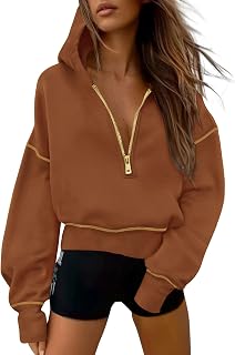 PRETTYGARDEN Women's 2026 Fall Hooded Sweatshirts Long Sleeve Half Zip Cropped Hoodies Pullover Winter Fashion Clothes