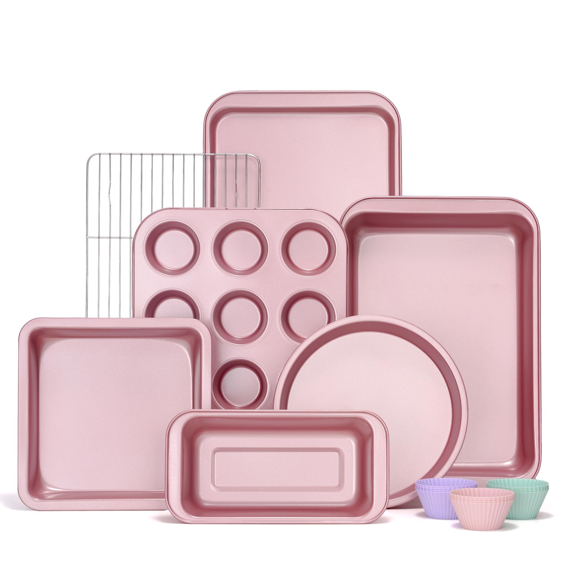KITESSENSU Baking Pans Sets, Nonstick Bakeware Sets 19-Piece with Round/Square C