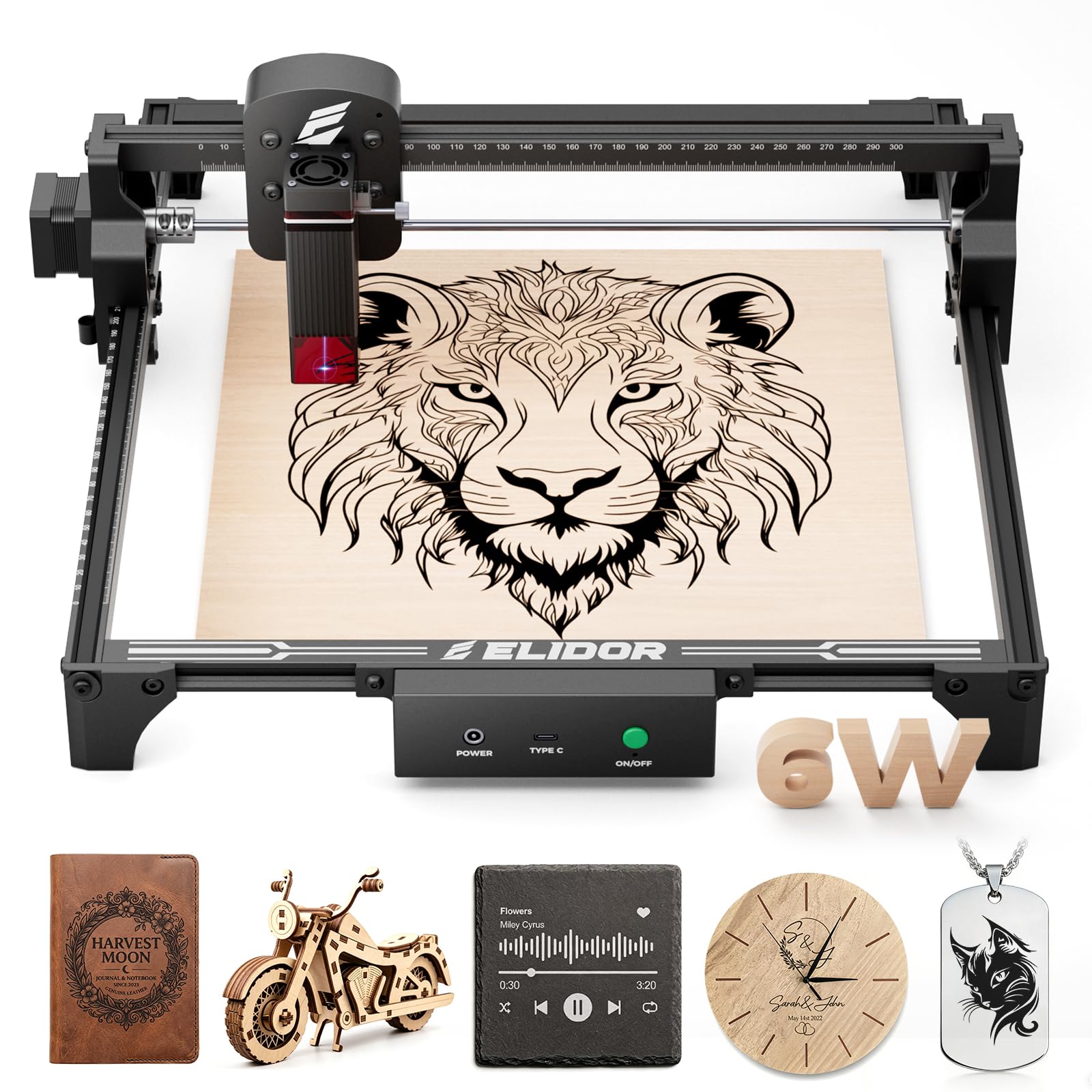 ELIDOR Laser Engraver and Cutter Machine, Class 1 | 300×300mm Engraving Area, 0.
