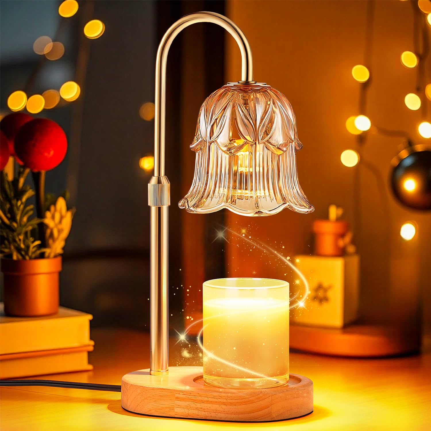 Candle Warmer Lamp with Timer, Dimmable, Adjustable Height, Gold | Electric halo