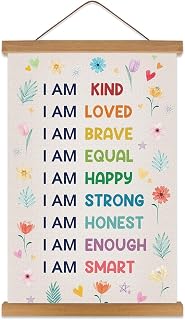 KAIRNE Floral Kids Positive Affirmations Canvas Hanging Scroll Wall Decor