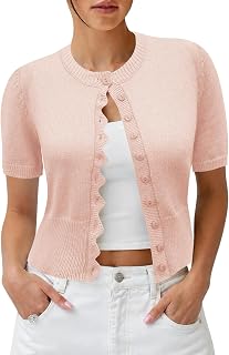 Women Cropped Short Sleeve Cardigan Button Down Lightweight Sweater Top