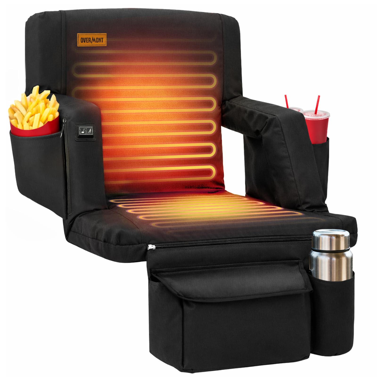 Overmont Heated Stadium Seat with Back Support, Dual-Zone Heat | 3 Heat Levels w