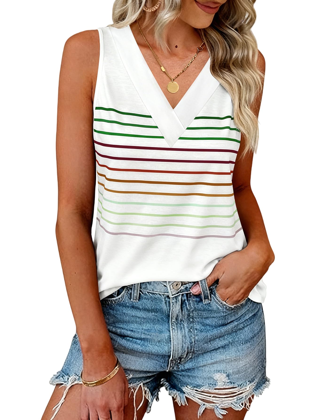 EyMuse Women V Neck Sleeveless Tunic Tank Tops Casual Classic Cute Trendy Clothe