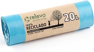 Relevo 20L Bin Bags – Small Bin Bags made of 30 µm (Micron) thick 100% recycled plastic. Contains 15 Sanitary Disposal Bags
