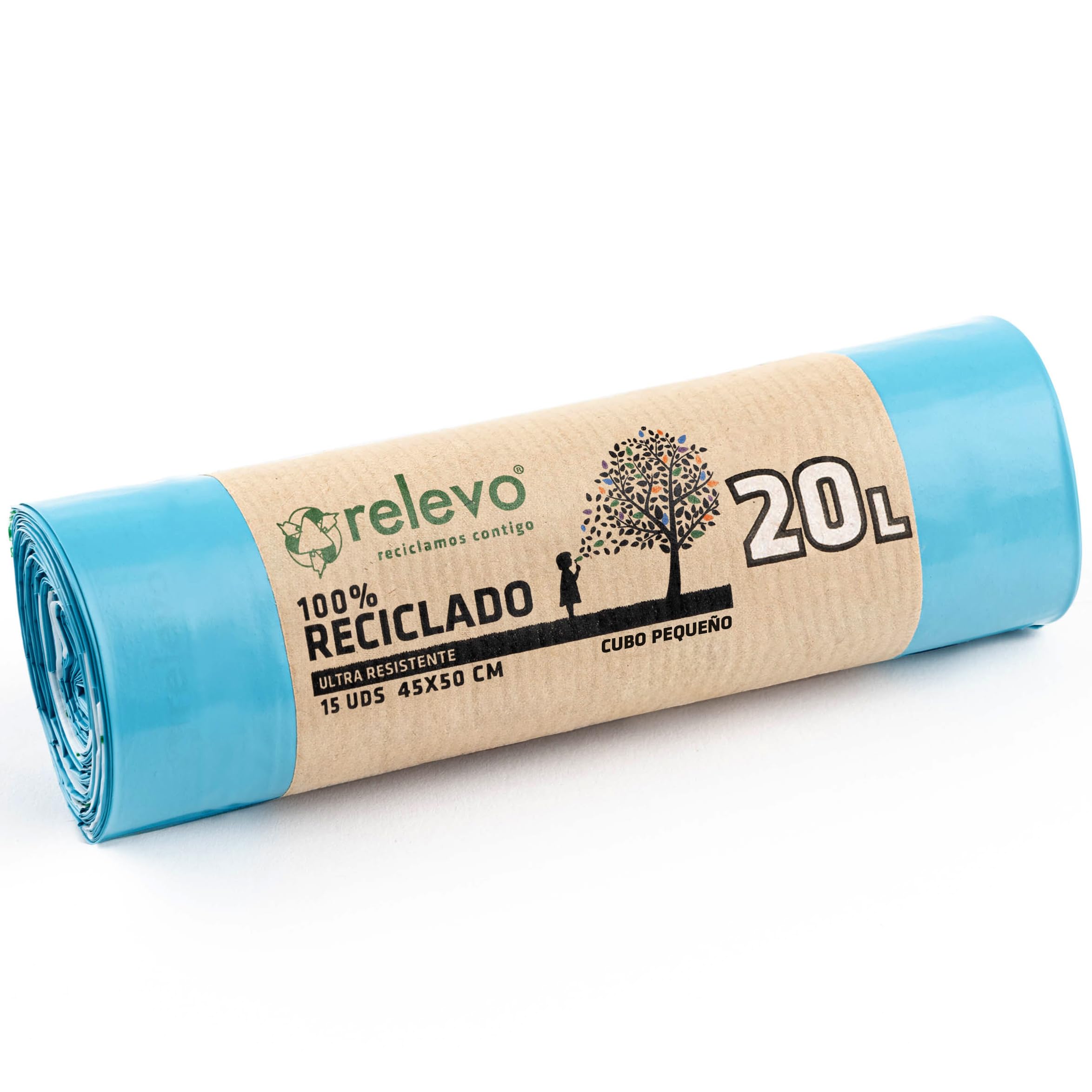 Relevo 20L Bin Bags – Small Bin Bags made of 30 µm (Micron) thick 100% recycled 