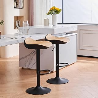 YOUNIKE Set of 2 Bar Stools PU Padded Bar Chairs High Chairs with Footrest for Kitchen Living Room Bar Adjustable Feet Brown