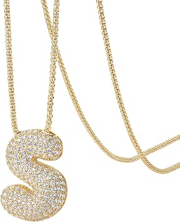 PAVOI 14K Gold Plated CZ Bubble Letter Necklaces for Women, Initial Pendant
