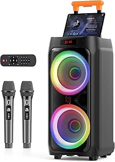 JYX Karaoke Machine with 2 Mics, 500W Party Speaker with Dual 8" Subwoofer | Zero Delay Mics, Bass/Treble Adjustment, TWS Stereo, 10000mAh Battery, Pull-rod Design, 24H Playtime, TV Connection