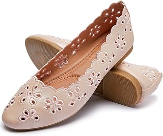 FRACORA Womens PU Leather Ballet Flats Slip On Comfortable Round Toe Ballet Flats with Breathable Eyelets