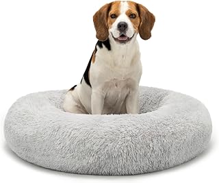 lionto Donut Bed for Dogs and Cats, Round Dog Bed, Ø 80 cm, Light Grey