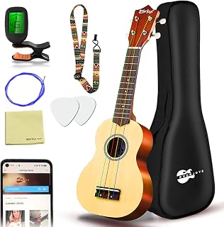 Mhogany Soprano Ukulele Starter Kit - Professional 21 inch w/Case Strap Digital Tuner Aquila Strings (21 inch, Rainbow)