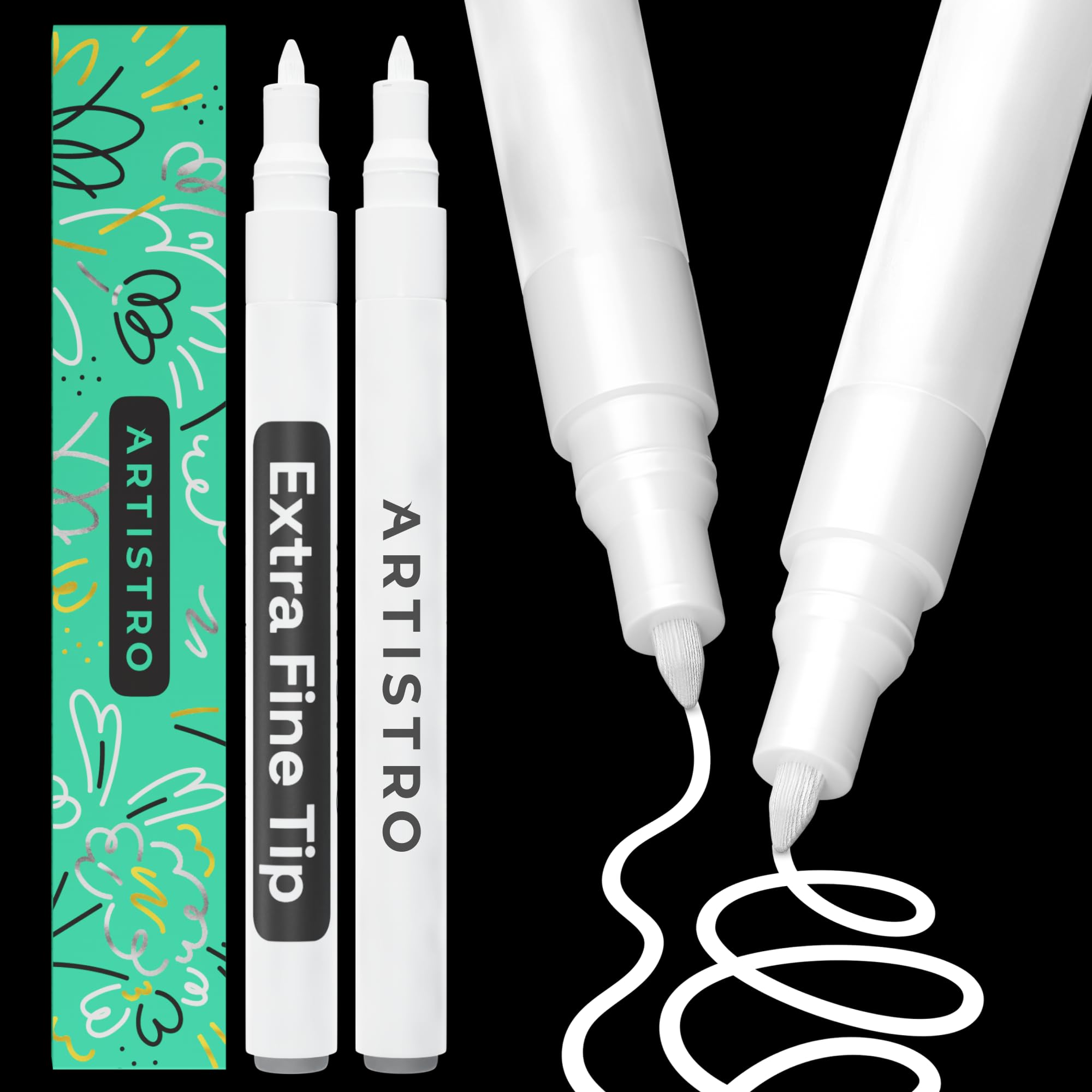 ARTISTRO White Acrylic Paint Markers - 0.7mm Extra Fine-Tip - Set of 2 | Paint P