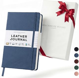 Beechmore Books A5 5x8 Lined Leather Journal For Men, 120 GSM Gift Box