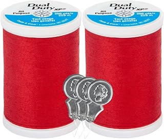 Coats & Clark Dual Duty XP All Purpose Sewing Thread - S910 2 Pack - 250 Yards Each Spool - Bundle with Bella's Crafts Needle Threaders (Red)