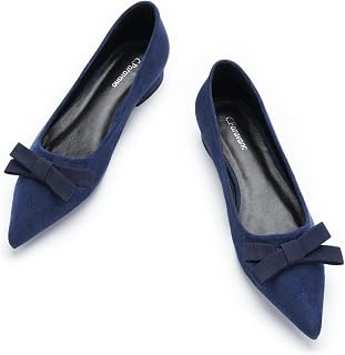 C.Paravano Women's Ballerinas | Pointed Toe Ballerina Flats | Small Heel Ballerinas | Classic Ballerina in Leather Comfort | Flat Shoes and Decorative Bow