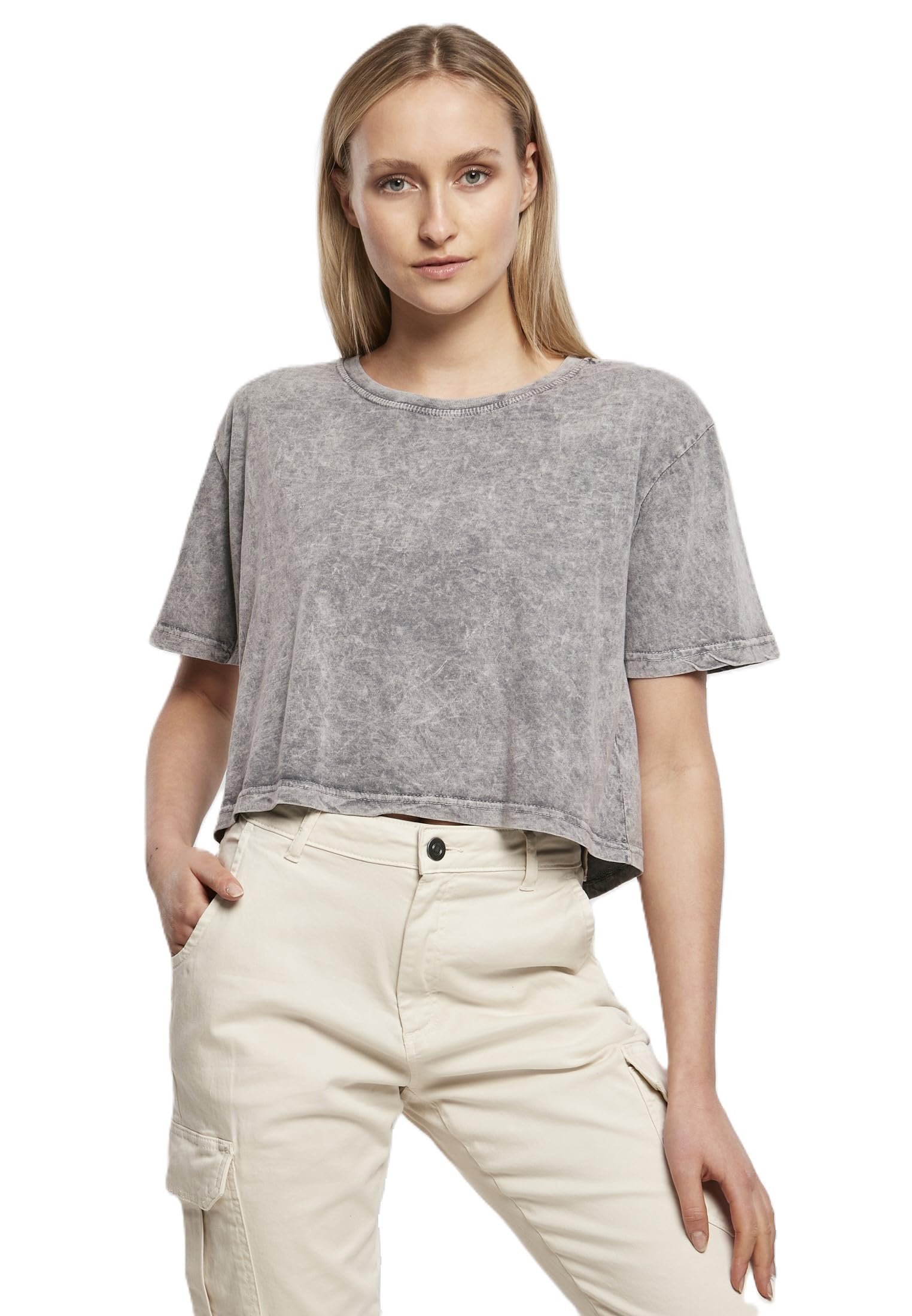 Build Your Brand Women's Ladies Acid Washed Cropped Tee T-Shirt