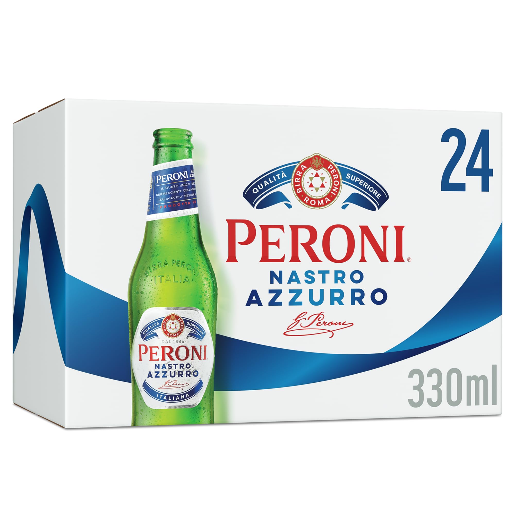 Peroni Nastro Azzurro Italian Lager, 24 x 330ml, 5% ABV, Brewed in Italy, Premiu