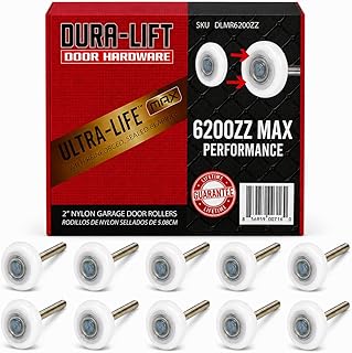 Ultra-Life MAX 2" Reinforced Dual Cage, Sealed 6200ZZ Ball Bearing Nylon Garage Door Roller and 4" Stem (10 Pack)