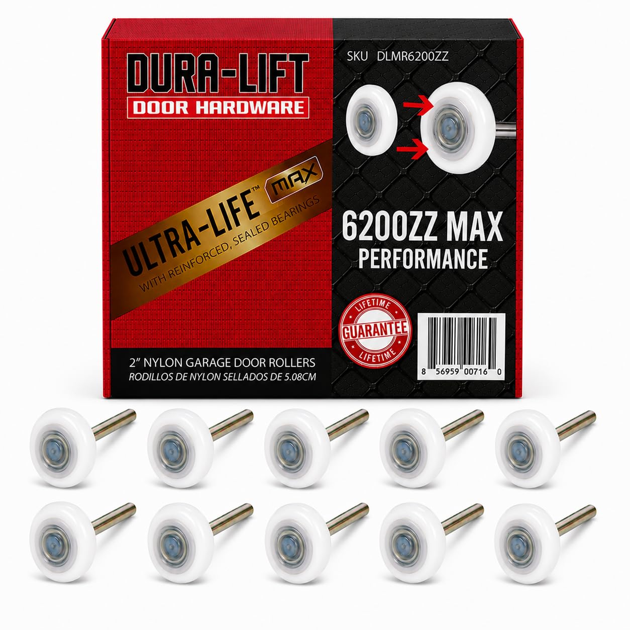 Ultra-Life MAX 2" Reinforced Dual Cage, Sealed 6200ZZ Ball Bearing Nylon Garage 
