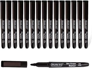 Shuttle Art Dry Erase Markers, 15 Pack Black Magnetic Whiteboard Markers with Erase,Fine Point Dry Erase Markers Perfect For Writing on Whiteboards, Dry-Erase Boards,Mirrors for School Office Home