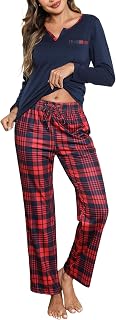 Bresdk Women's Long Pyjama Set, Cotton, Checked Sleepwear
