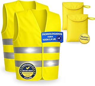 LiveLaif Pack 2 Reflective Vest ISO 20471 Approved + 2 Cover (L) | Yellow High Visibility Work Vest for Car, Motorcycle, Construction and Emergencies | One Size L, Unisex