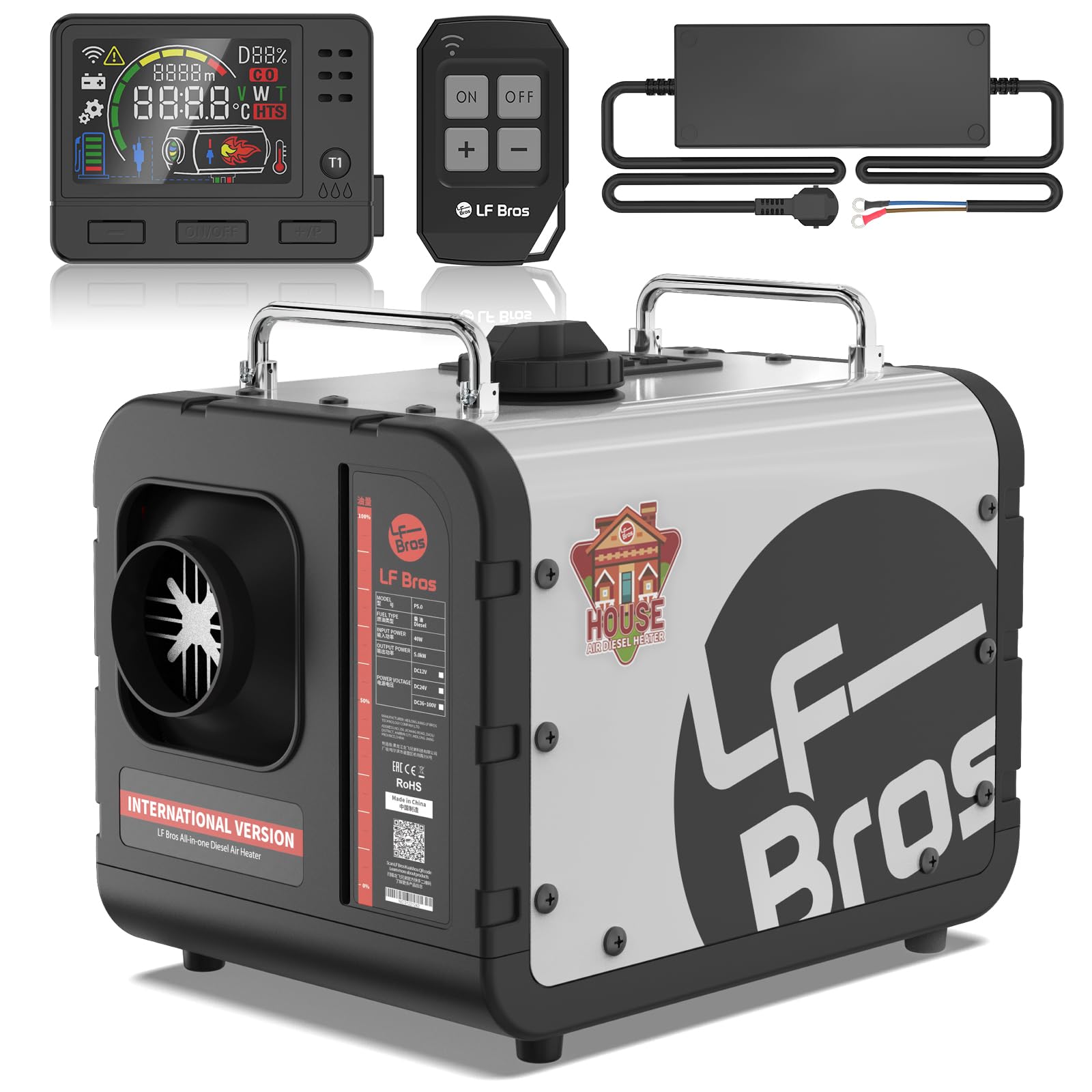 LF Bros 5KW Diesel Heater, 12V/24V/110V Portable Heater | 4,700–17,000 BTU Heat 