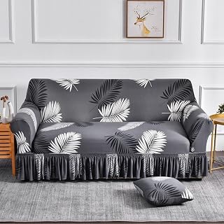 Hemmed 1-4 Seater Sofa Cover, 3D Flower Stretch Sofa Cover with Armrests Super Soft Fabric No Slip Universal (A,4 posti)
