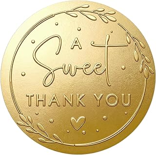100 x A Sweet Thank You Embossed Sticker Labels Wedding Party Shower Favor Raised Gold Foil Stickers Sweet Treat Sticker for Wedding 1.57” (Gold)