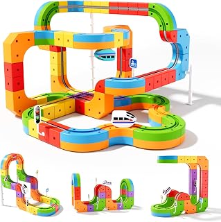 88 pcs KlickRail Electric Train Set Race Track for 3 4 5 6 7 8 Years Old | Building Toy Train Track Gravity-Defying 3D Embedded Layouts & Motorized Car, STEM Gift(Deluxe Set(88 piece)